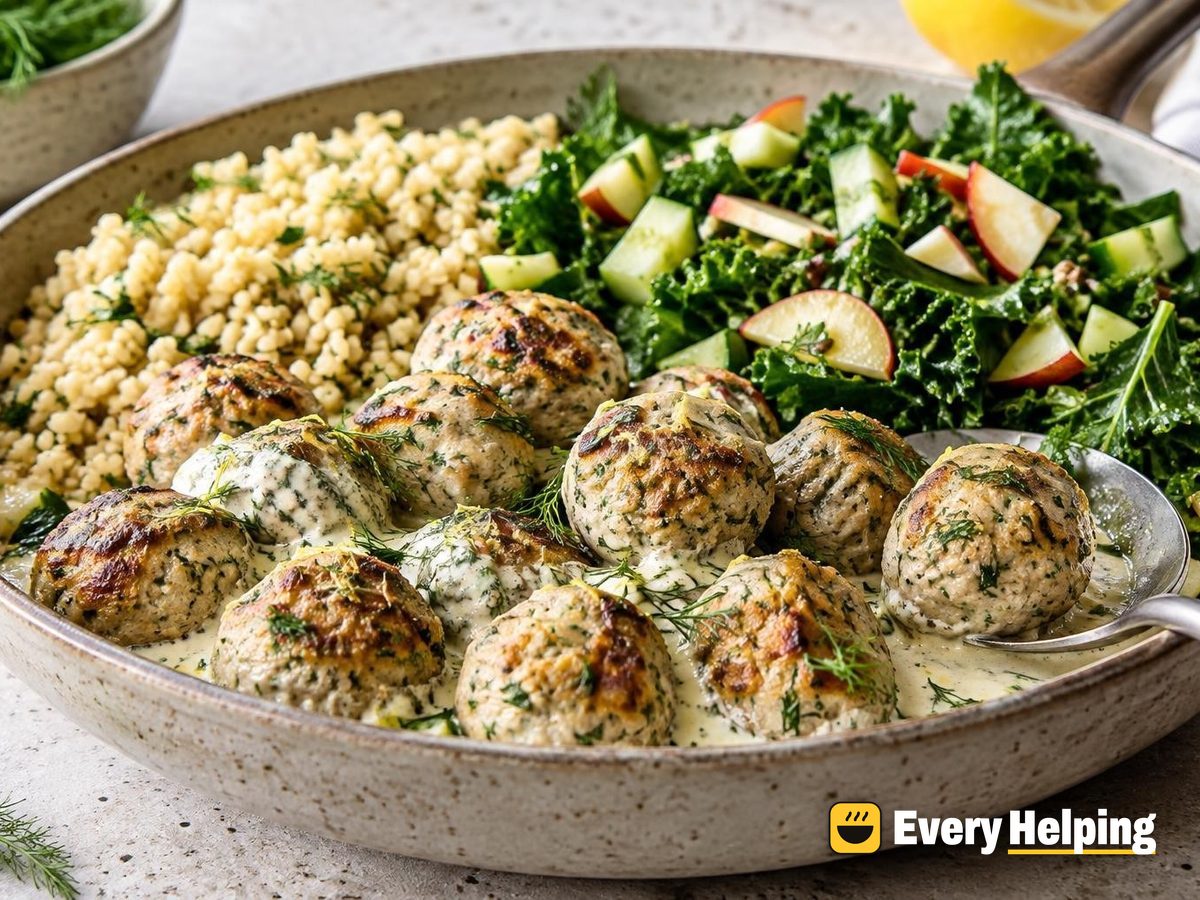 Skillet Turkey Dill Meatballs with Lemon-Herb Sauce