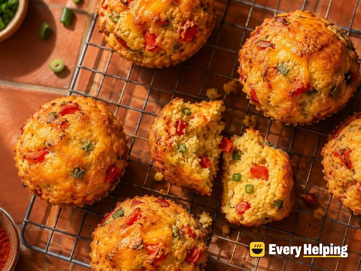 Roasted Red Pepper Cheddar Cornmeal Muffins