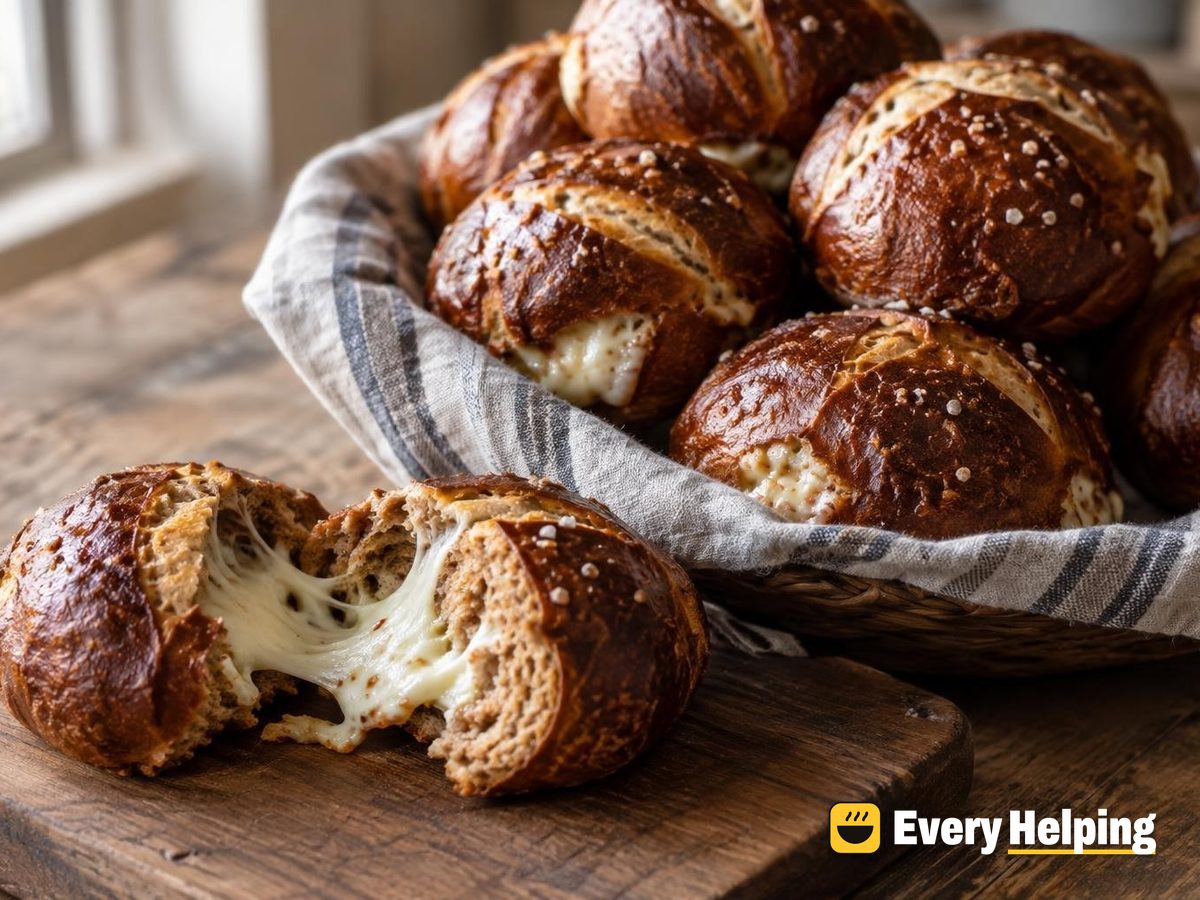 Mozzarella-Stuffed Spelt Pretzel Rolls
