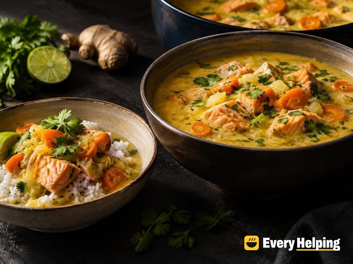 Ginger-Turmeric Coconut Salmon Soup with Rice
