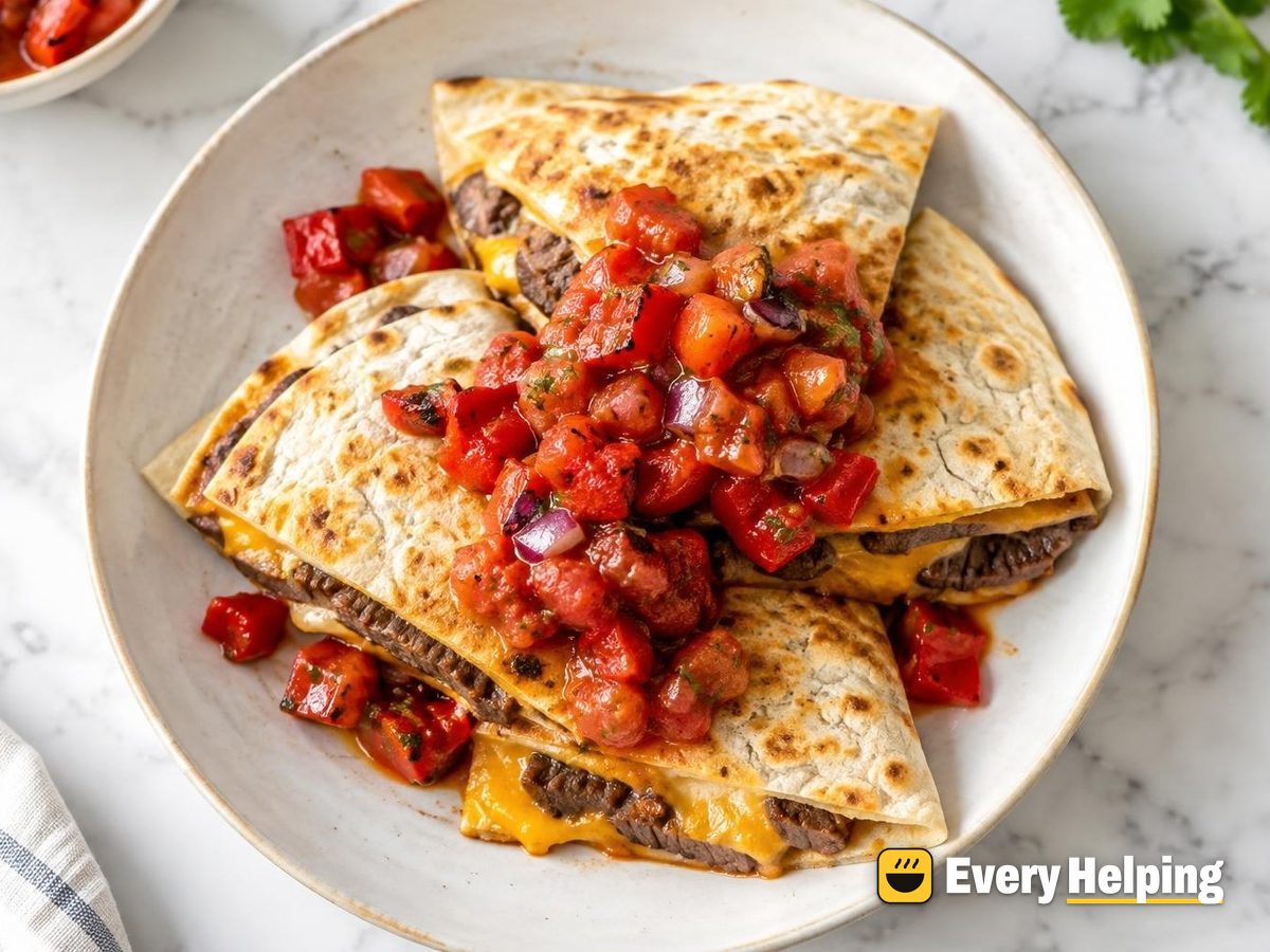 Flank Steak Quesadillas with Roasted Pepper Salsa