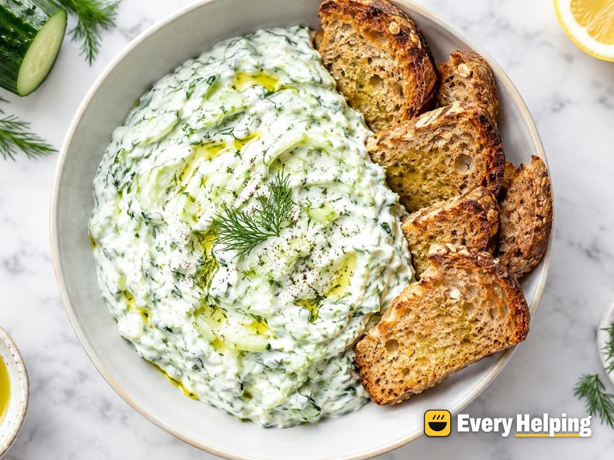 Tzatziki-Style Cucumber Dill Dip with Toast