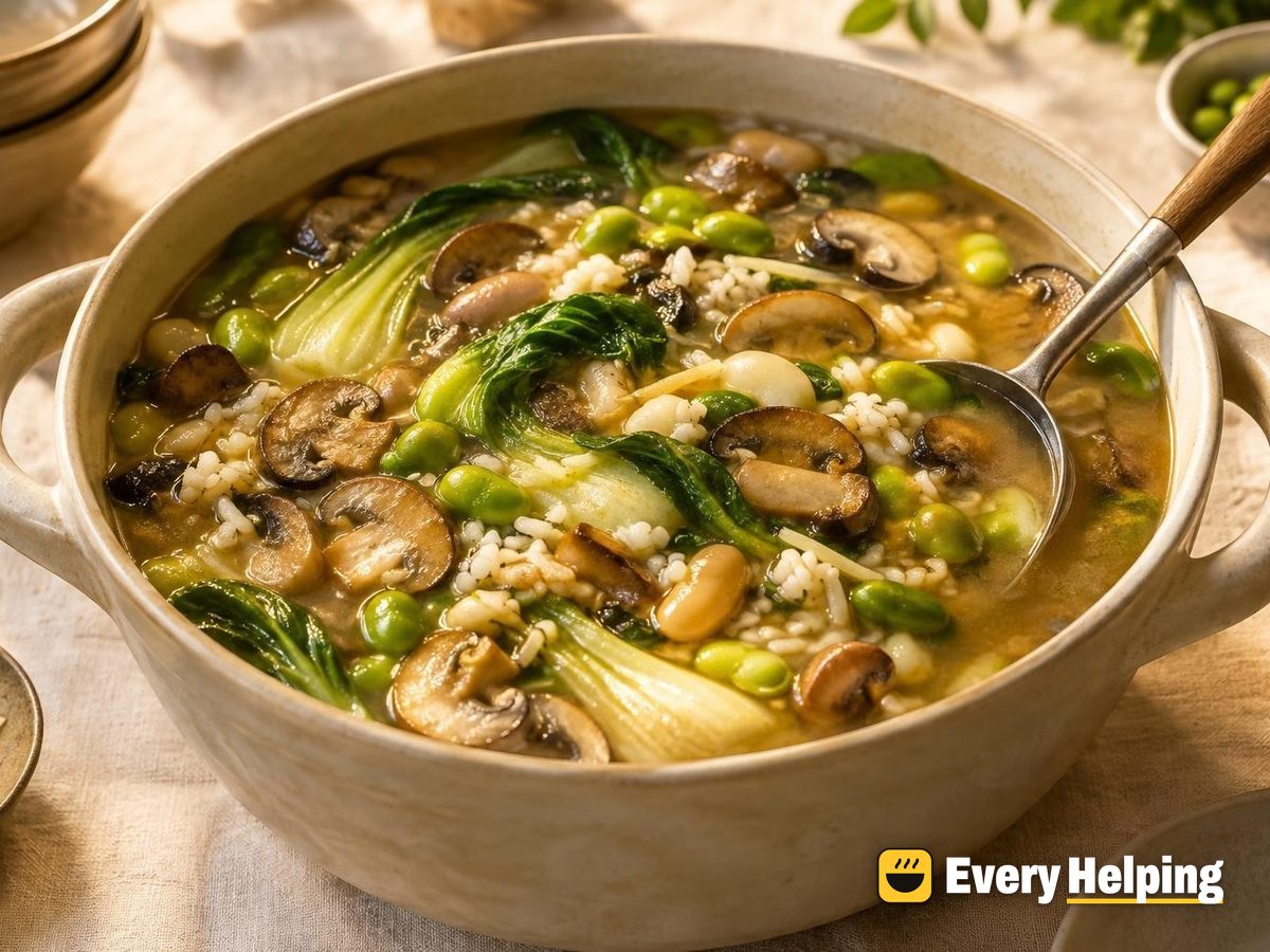 Miso Mushroom and Edamame Bean Soup with Ginger