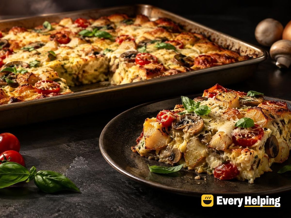 Sheet-Pan Mozzarella Mushroom Potato Egg Bake