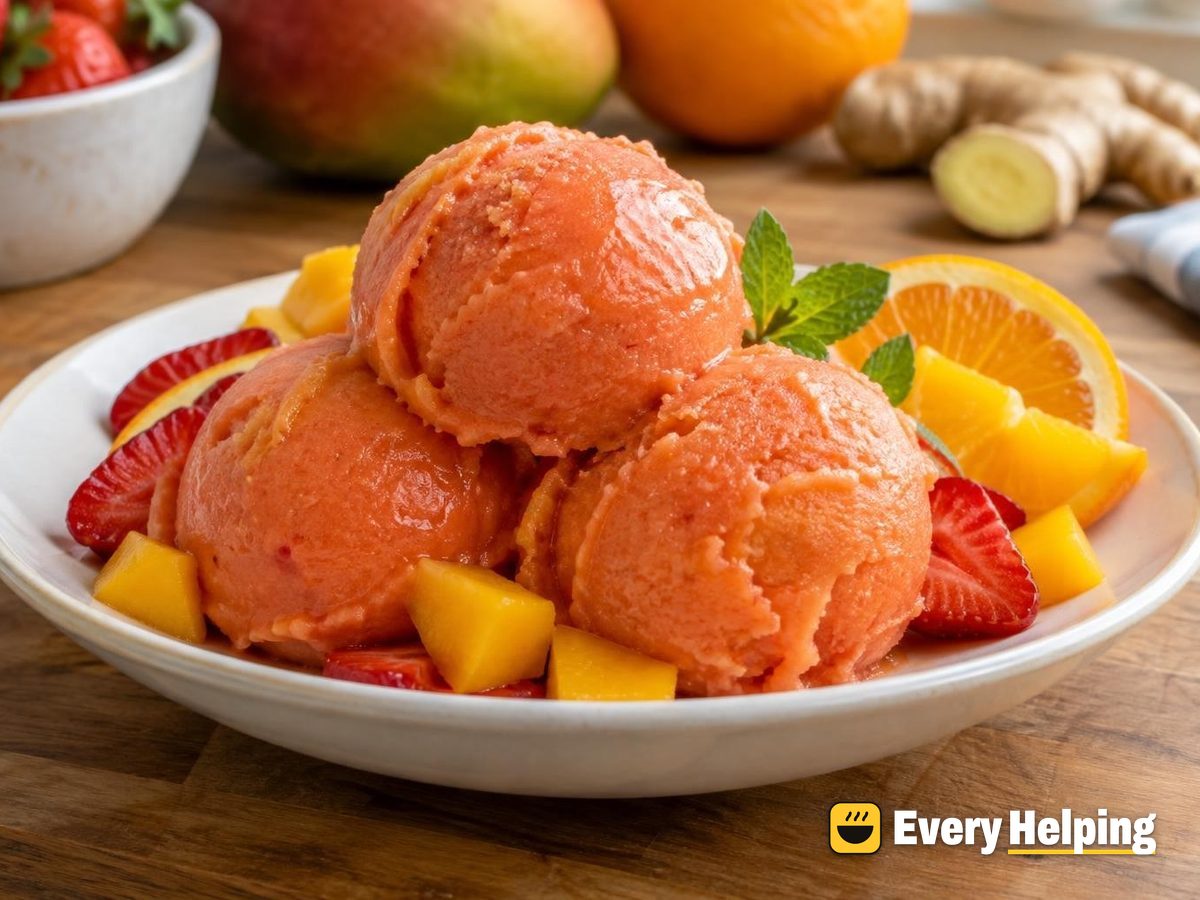 Strawberry Mango Orange Sorbet with Ginger