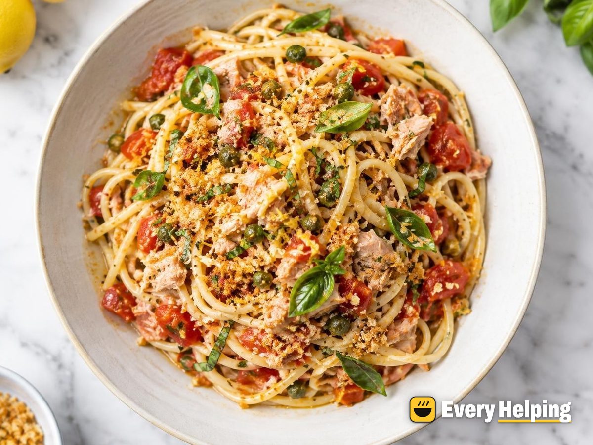 Lemony Tuna Linguine with Tomato Basil