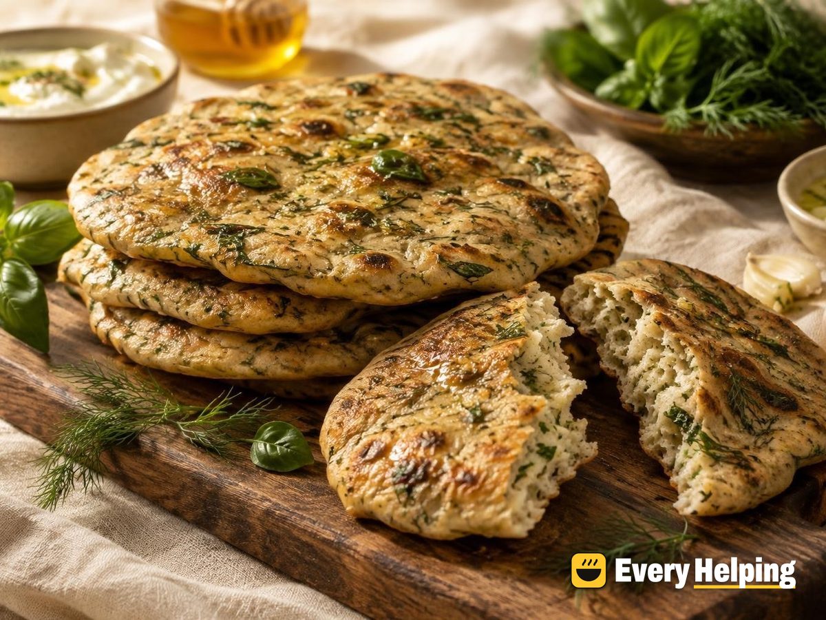 Rye Basil-Dill Skillet Flatbreads with Garlic Butter