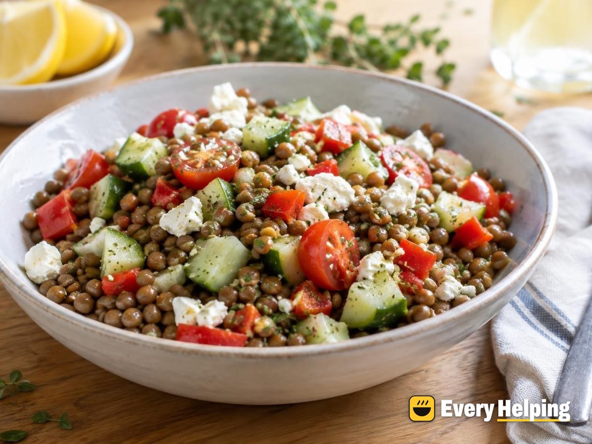 Lemony Lentil Salad with Feta and Peppers