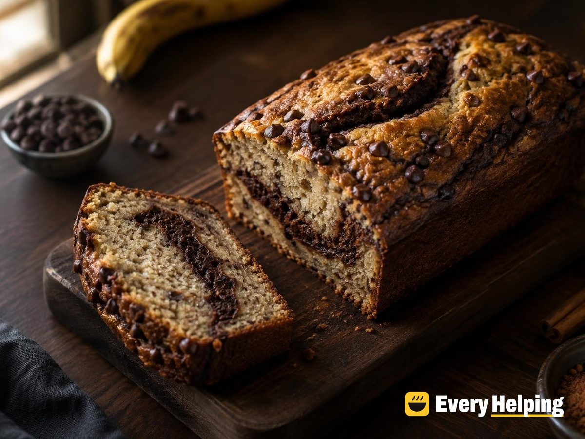 Banana Loaf Cake with Cocoa Swirl Ribbon
