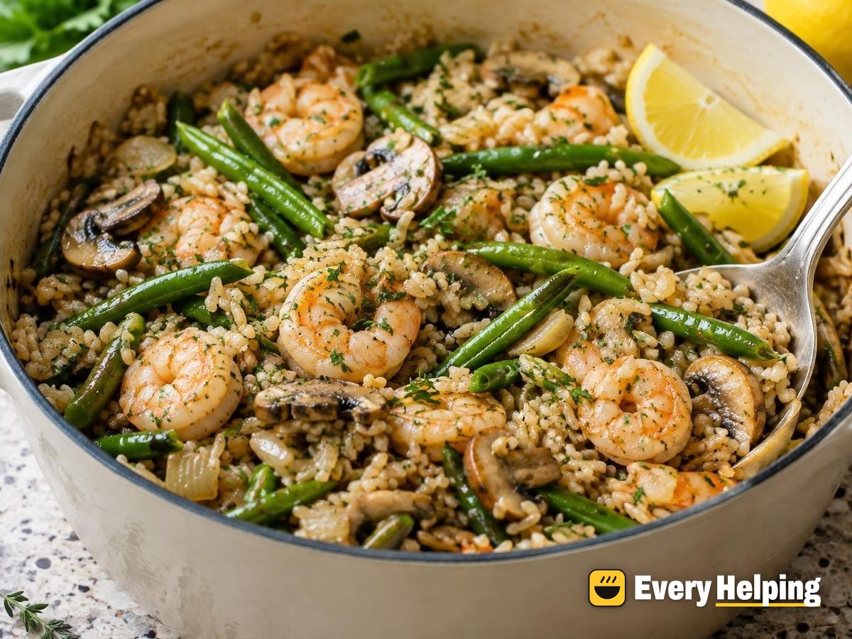 Brown Rice Shrimp Pilaf with Mushrooms and Thyme