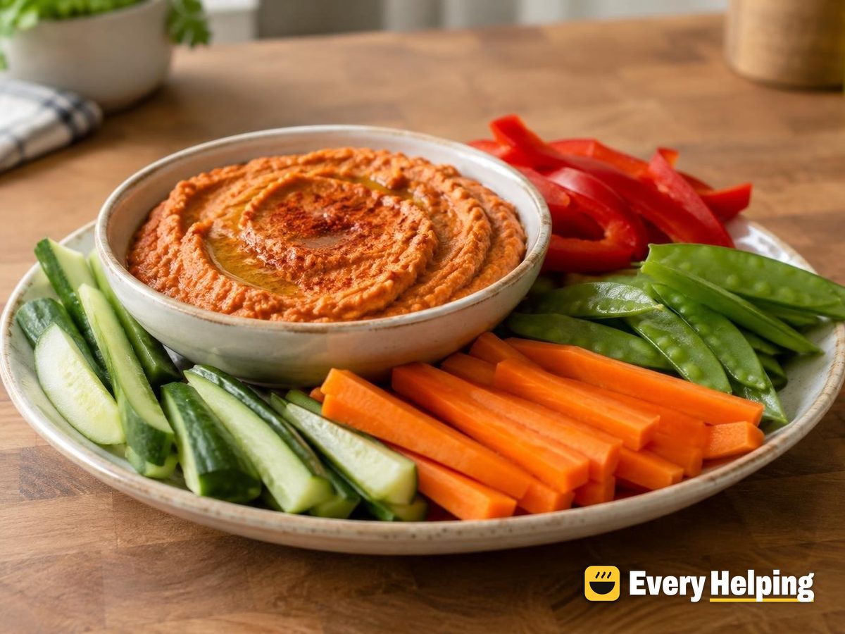 Roasted Red Pepper Lentil Hummus with Crudités
