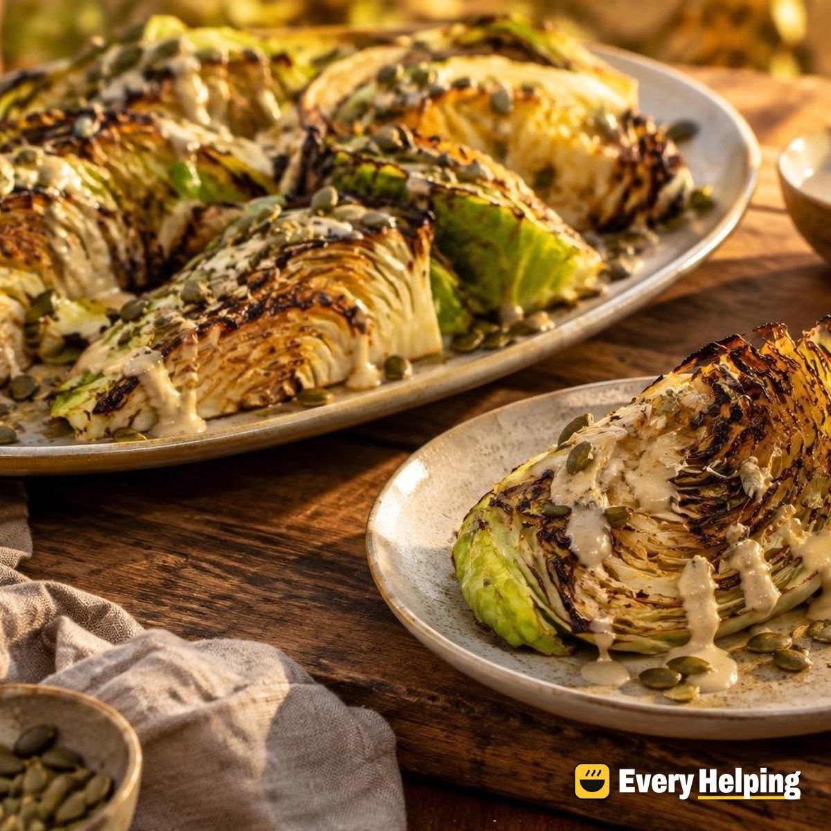 Grilled Cabbage Wedges with Lemon-Tahini Drizzle