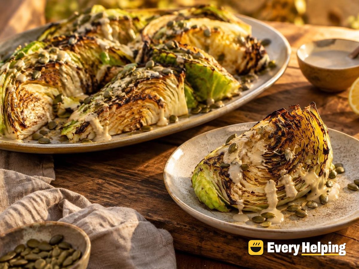 Grilled Cabbage Wedges with Lemon-Tahini Drizzle