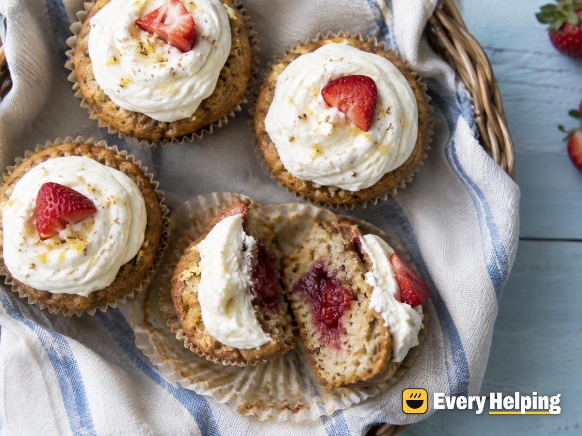 Brown Butter Banana Cupcakes with Strawberry Centers