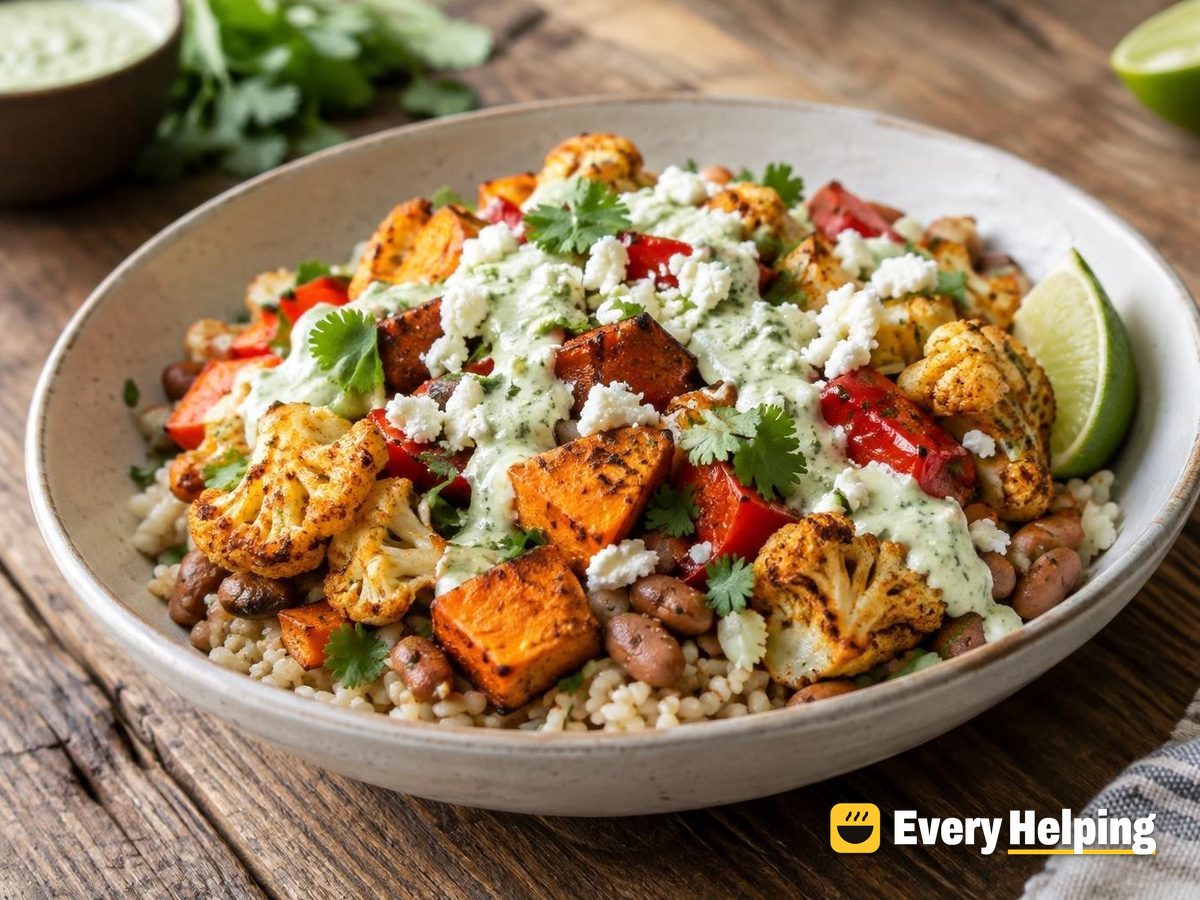 Roasted Sweet Potato Cauliflower Burrito Bowls