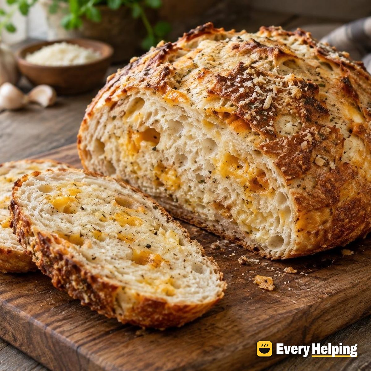 Crusty Garlic Cheddar Parmesan Boule