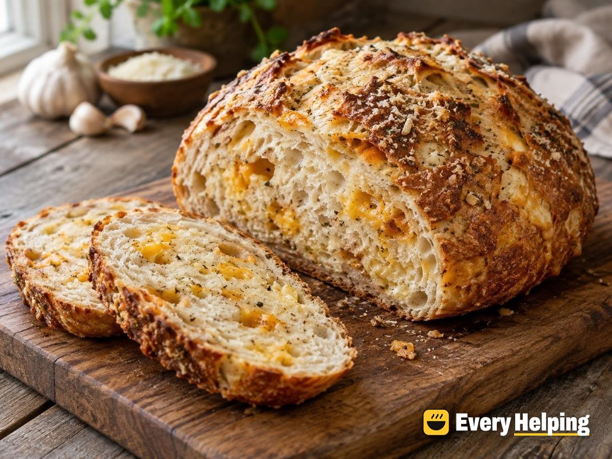Crusty Garlic Cheddar Parmesan Boule