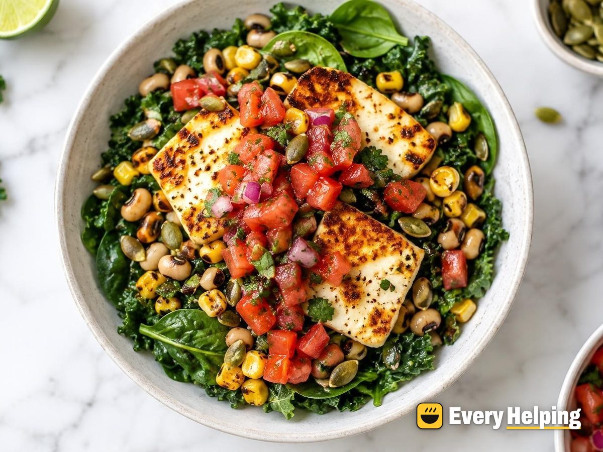 Seared Queso Fresco Kale Bowls with Salsa