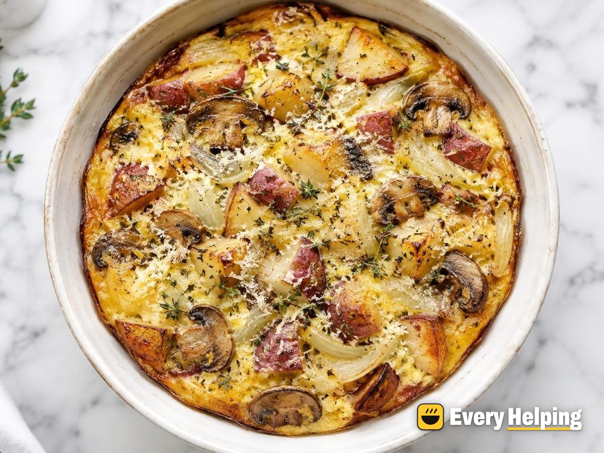 Mushroom Onion Potato Frittata Bake with Thyme