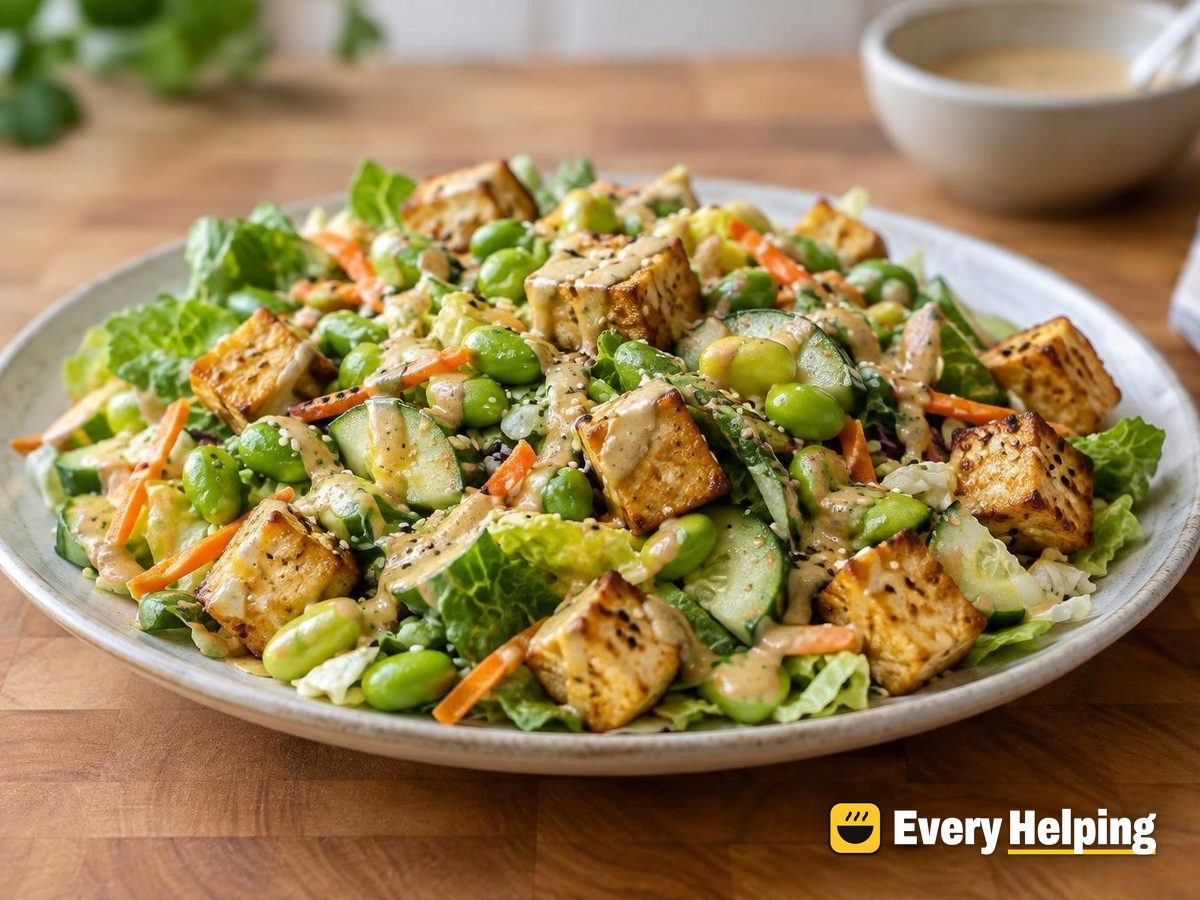 Crispy Sesame Tofu Salad with Ginger Tahini