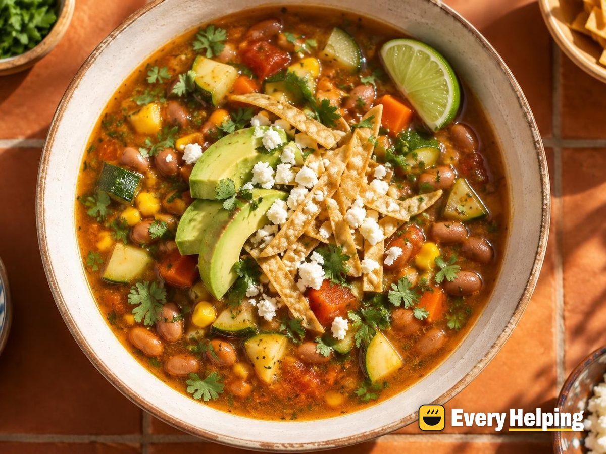Brothy Mexican Vegetable Soup with Pinto Beans
