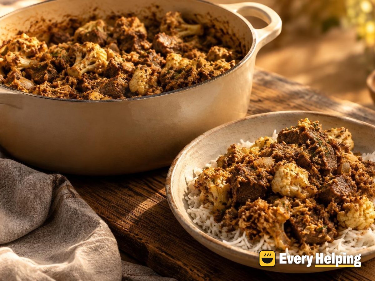 Black Pepper Beef and Cauliflower Sukka