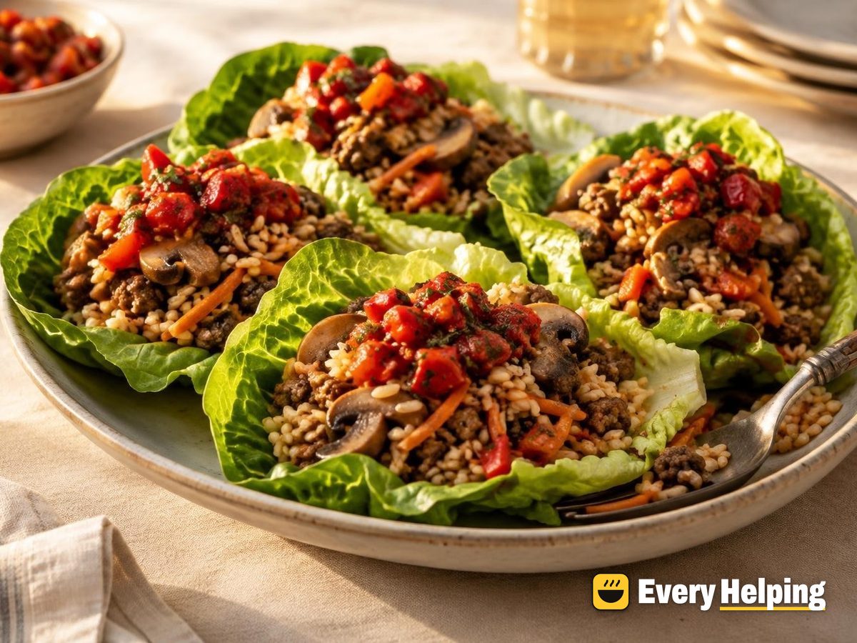 Ginger Beef Lettuce Cups with Roasted Pepper Salsa