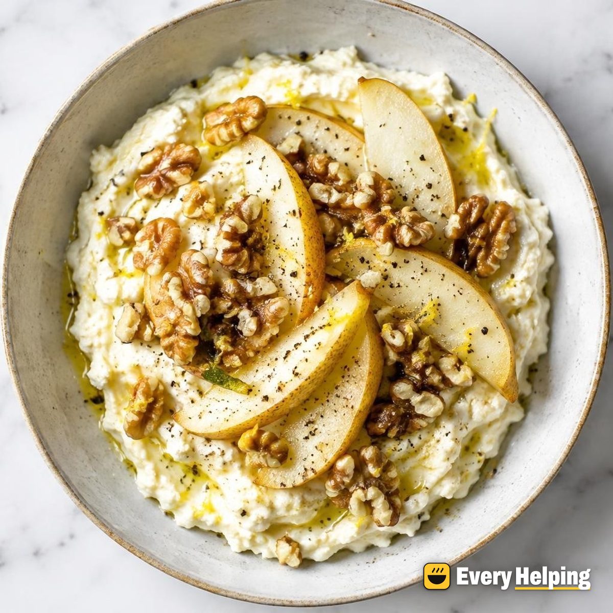 Lemony Cracked-Pepper Ricotta with Pear and Walnuts
