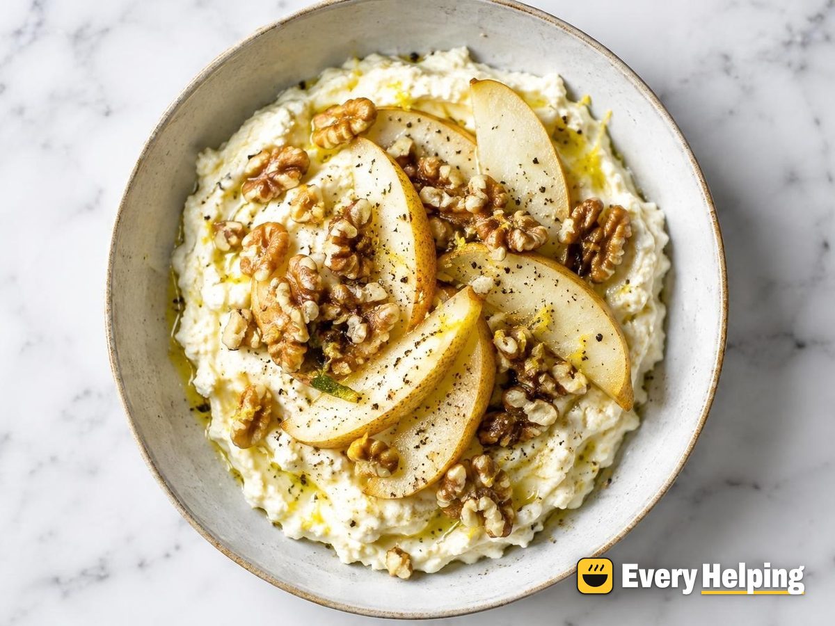 Lemony Cracked-Pepper Ricotta with Pear and Walnuts