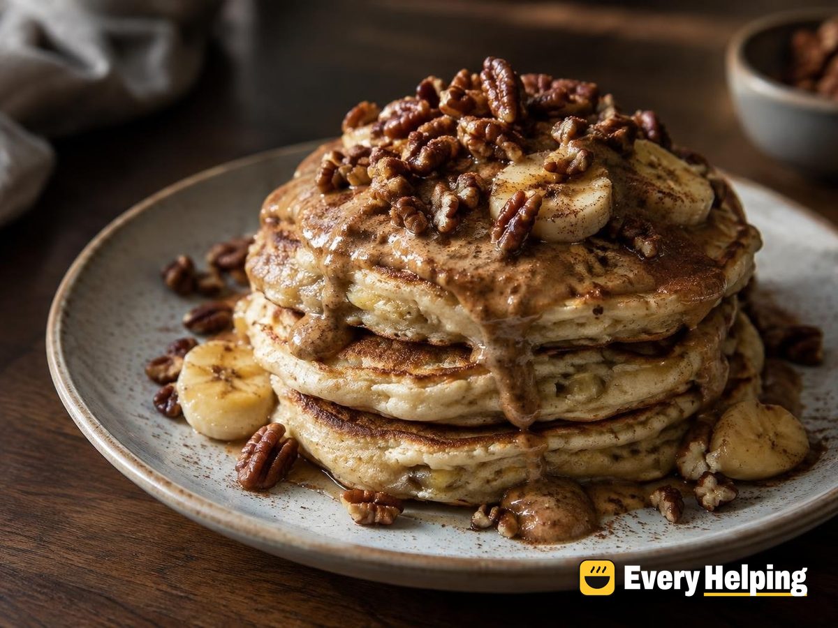 Fluffy Greek Yogurt Banana Pancakes with Cinnamon Almond Butter