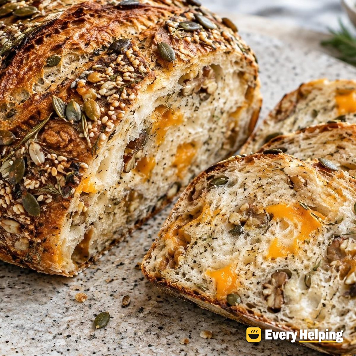 Cheddar Walnut Rosemary Seeded Sourdough Boule