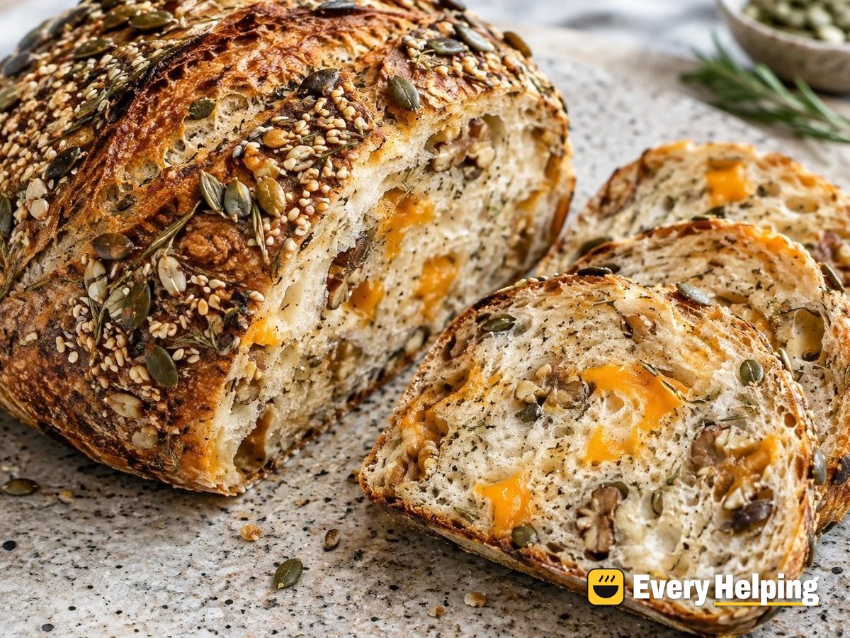Cheddar Walnut Rosemary Seeded Sourdough Boule