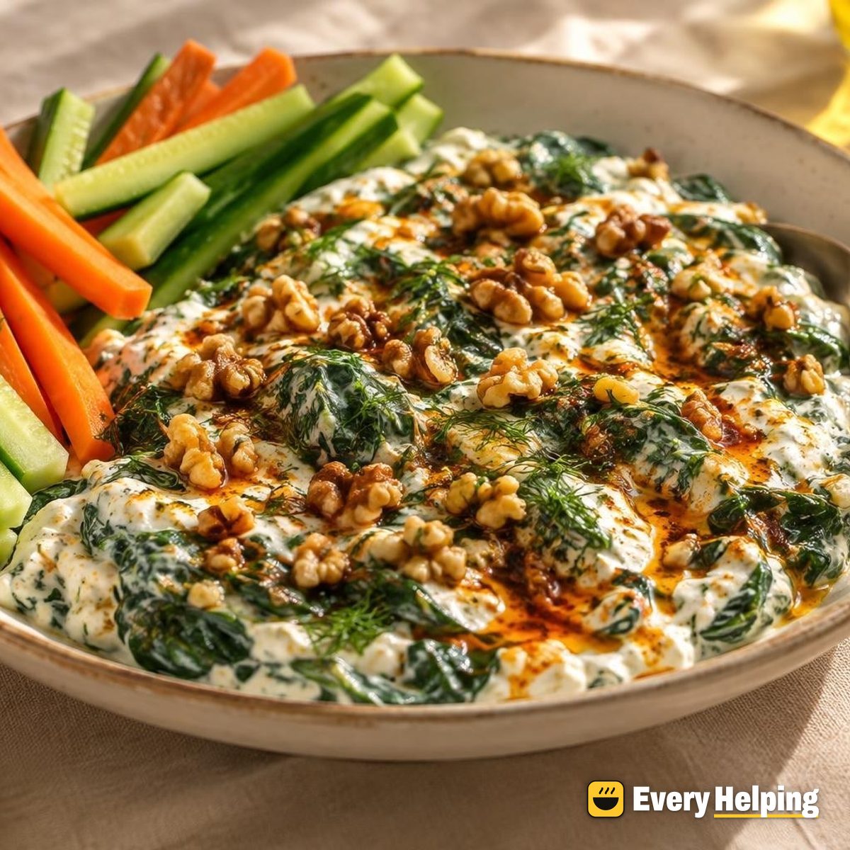 Sizzled Spinach Borani with Paprika Garlic Oil