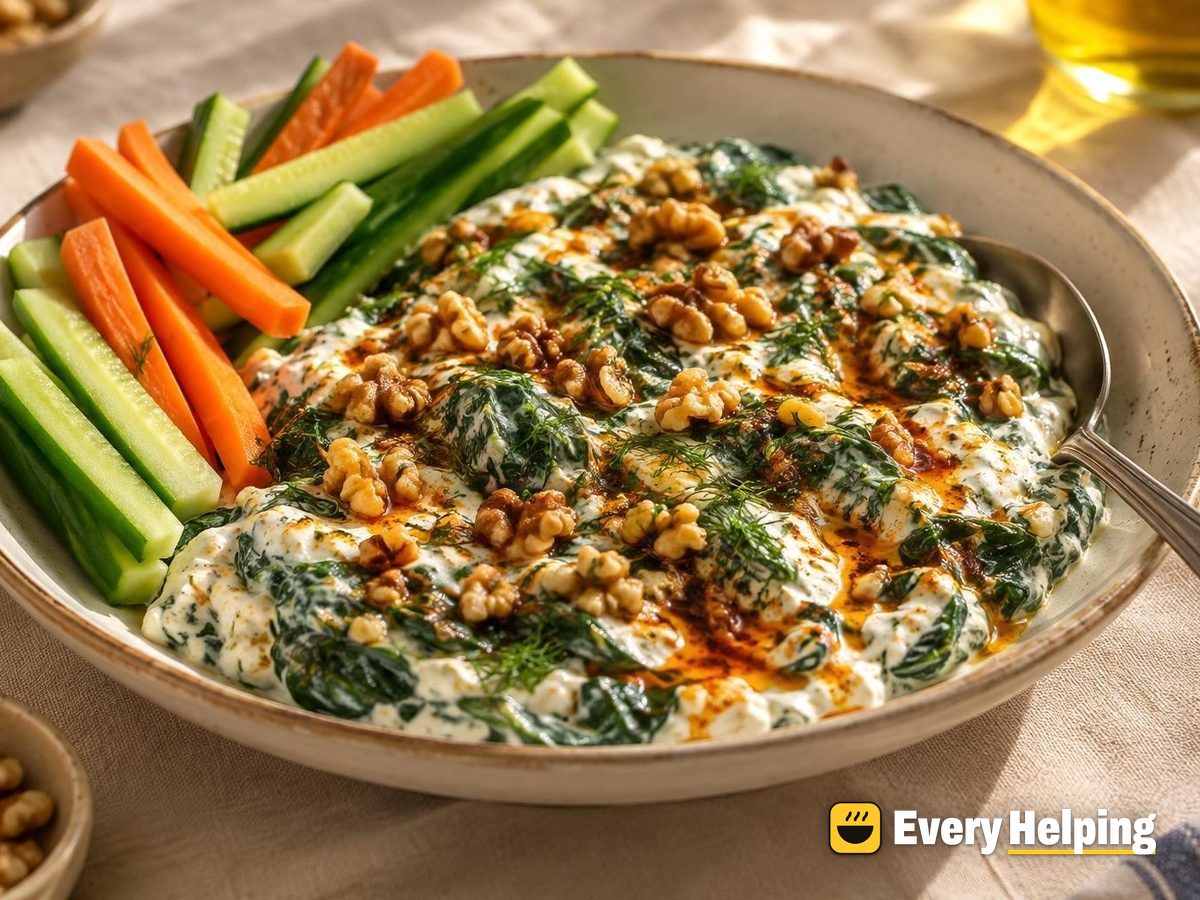 Sizzled Spinach Borani with Paprika Garlic Oil