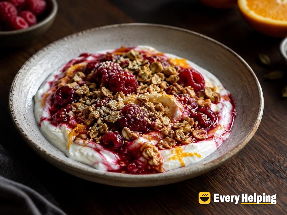 Stirred Yogurt with Raspberry-Orange Cardamom Compote