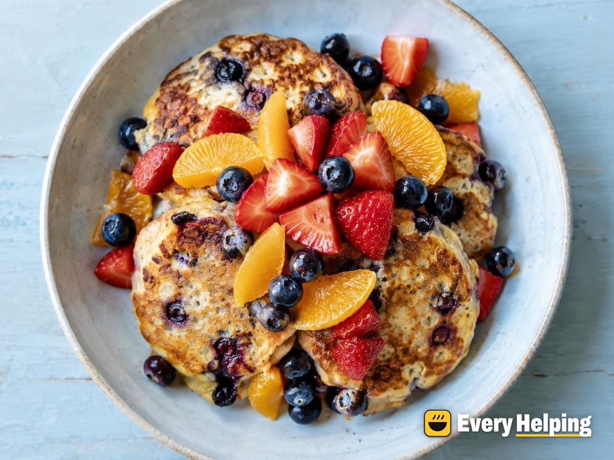 Cinnamon Cottage Cheese Oat Pancakes with Blueberries