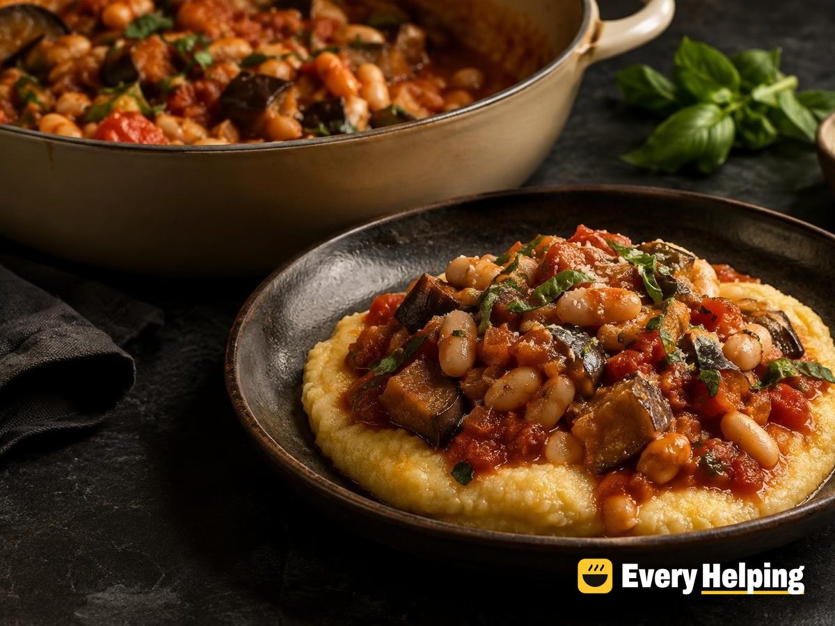 Cannellini and Eggplant Tomato Stew with Polenta