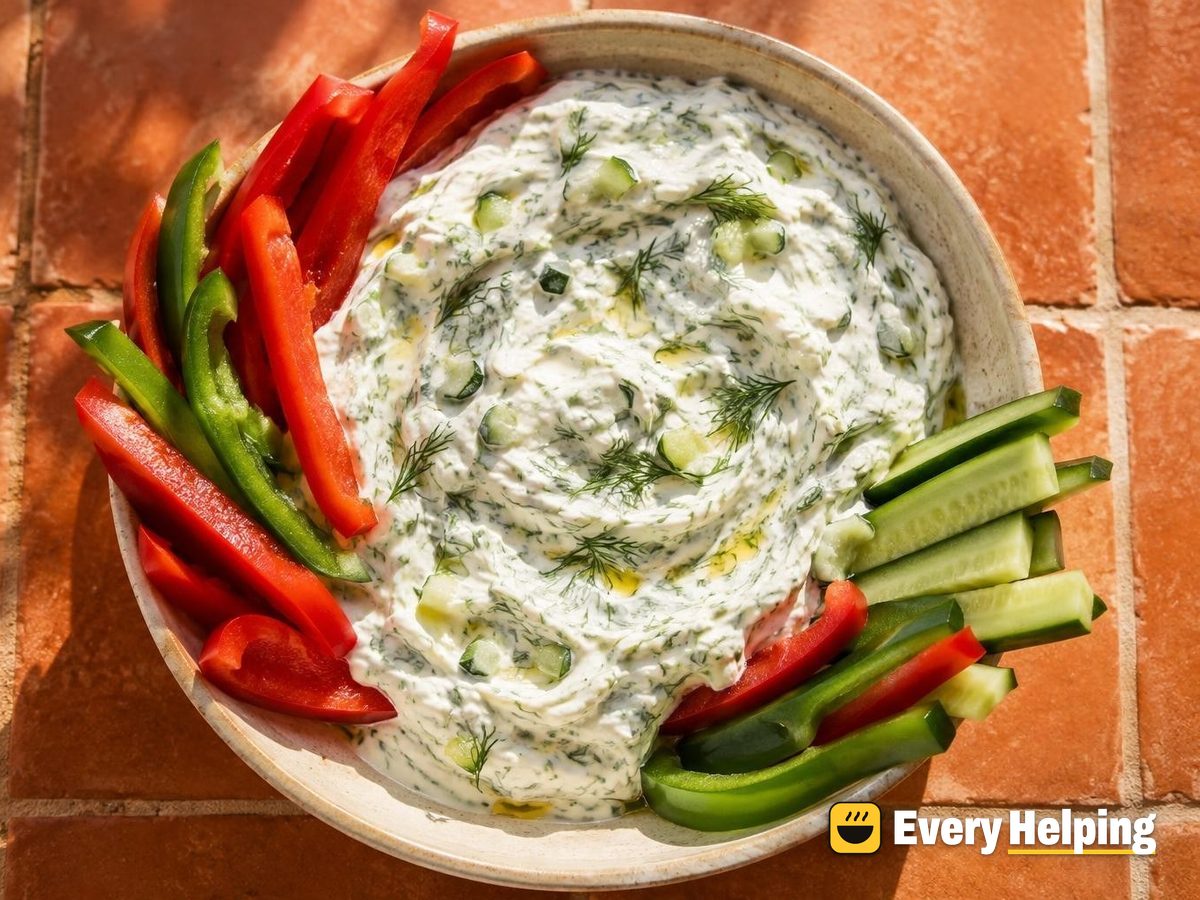 Creamy Garlic Herb Yogurt Dip with Pepper Strips