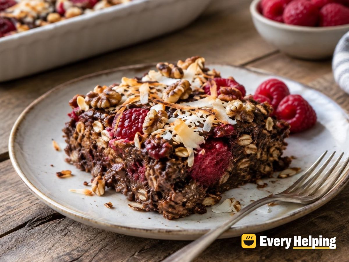 Raspberry Cocoa Coconut Baked Oatmeal