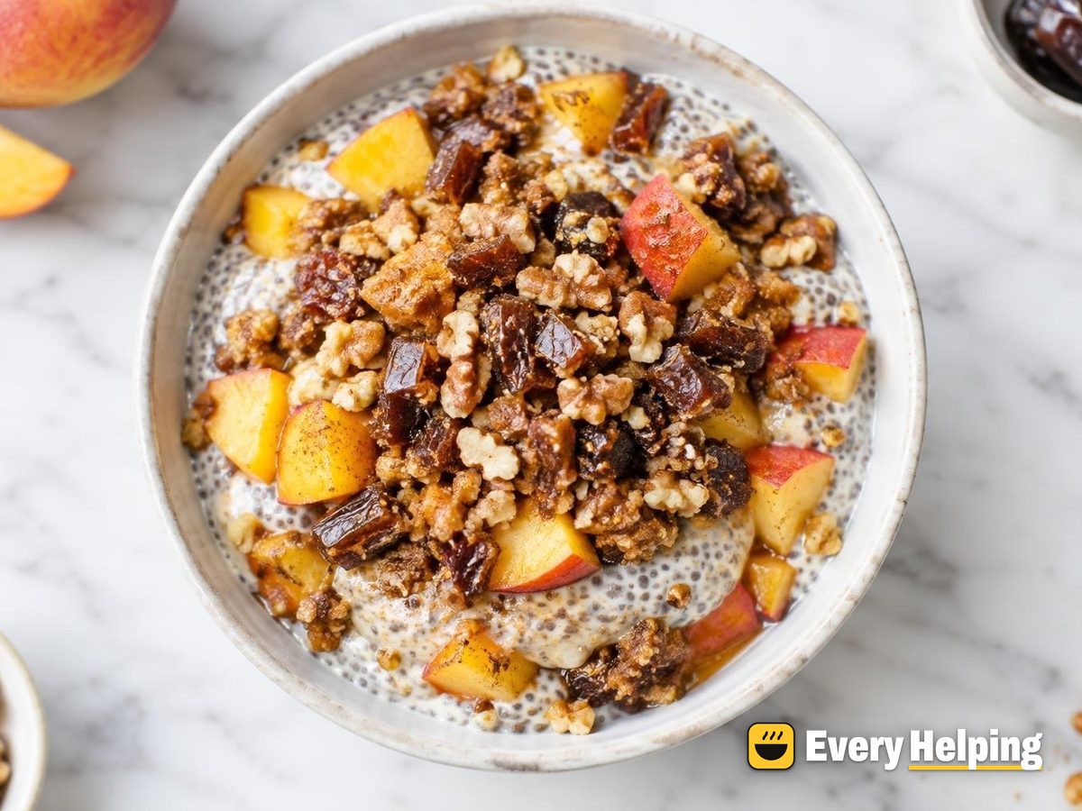Peach Chia Pudding Parfait with Date-Walnut Crumble