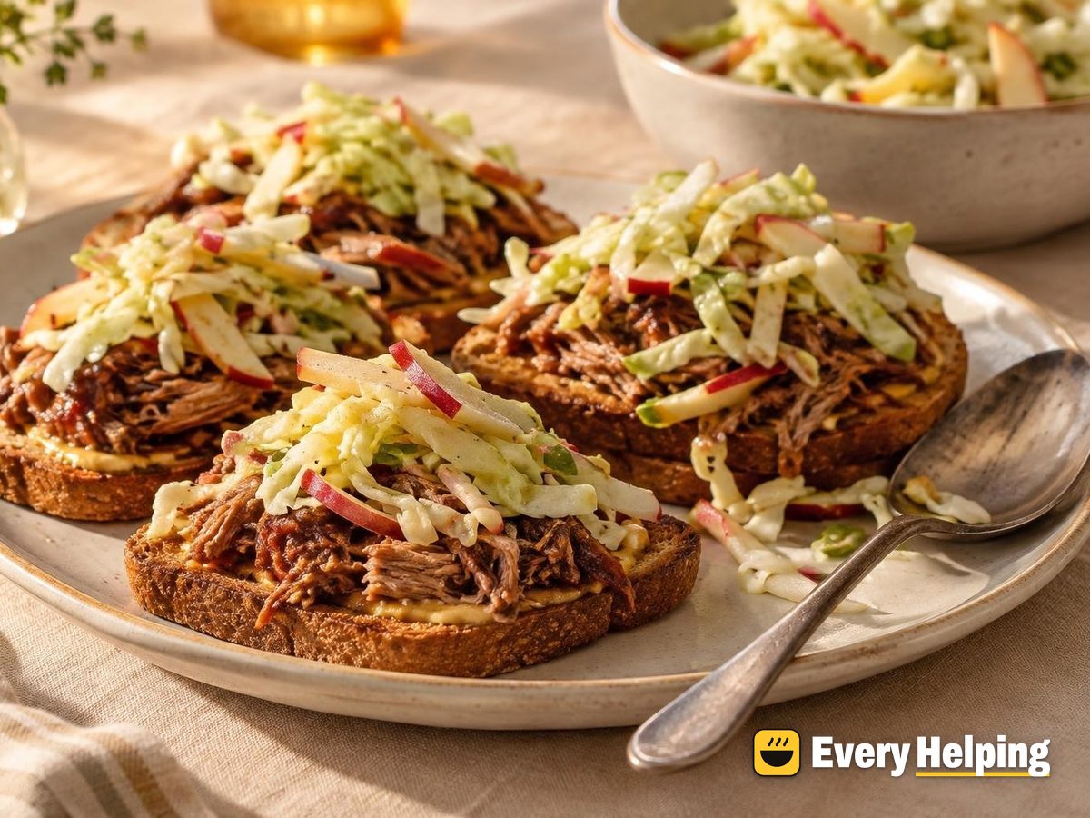 Open-Face Pulled Pork Toasts with Apple Slaw