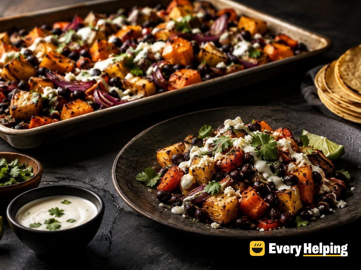 Lemon Pepper Black Bean Sheet Pan with Roots