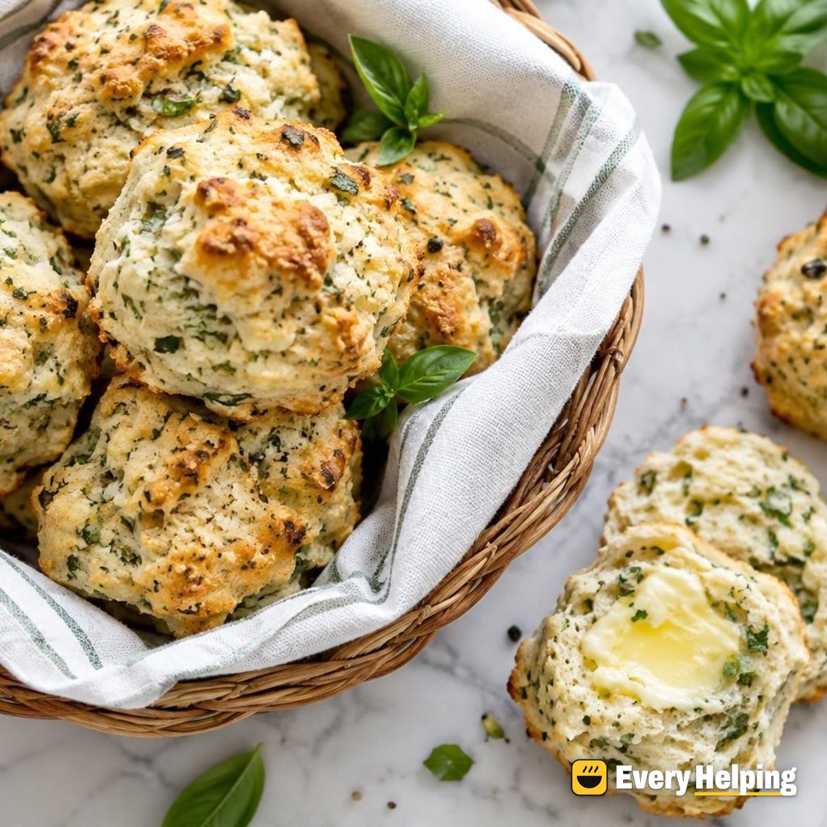 Garlic Herb Ricotta Drop Biscuits with Basil