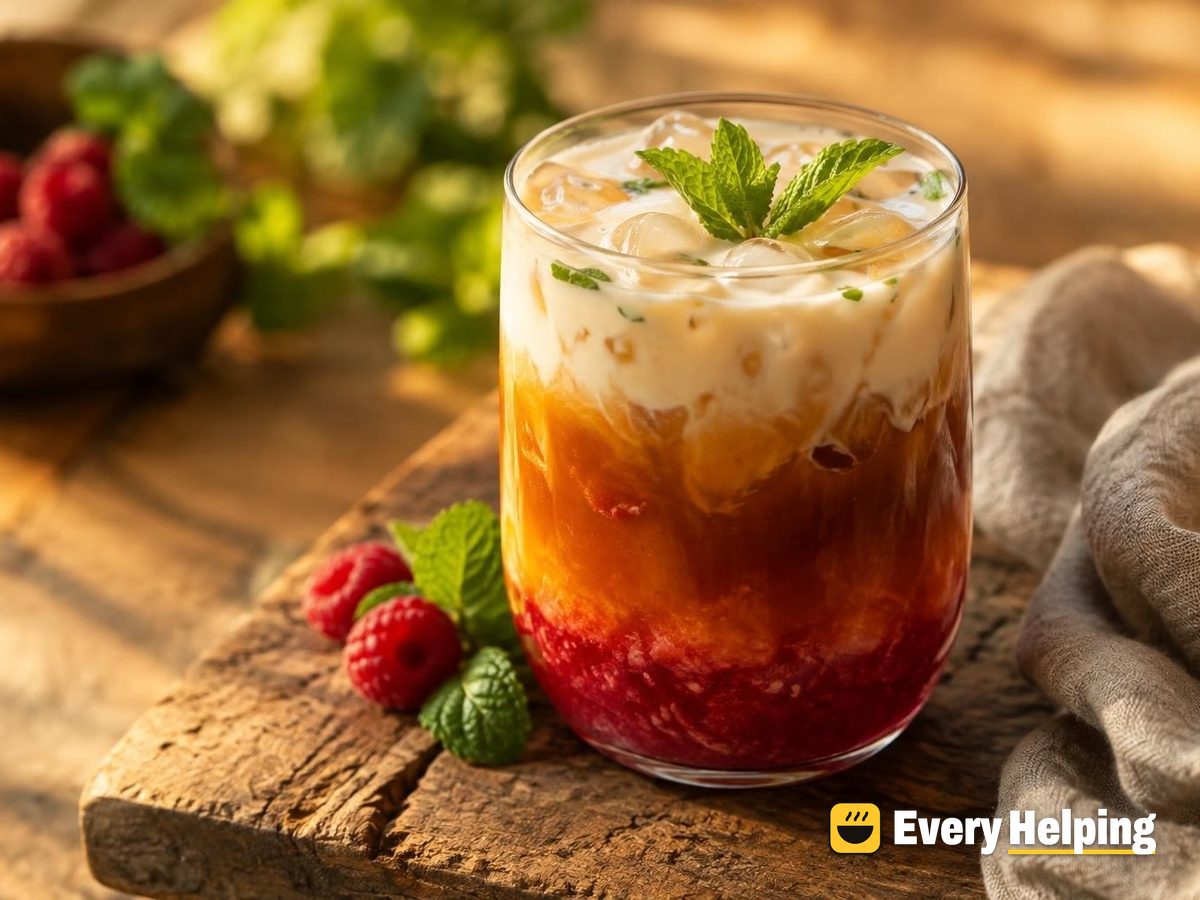 Raspberry-Mint Black Tea Almond Cooler
