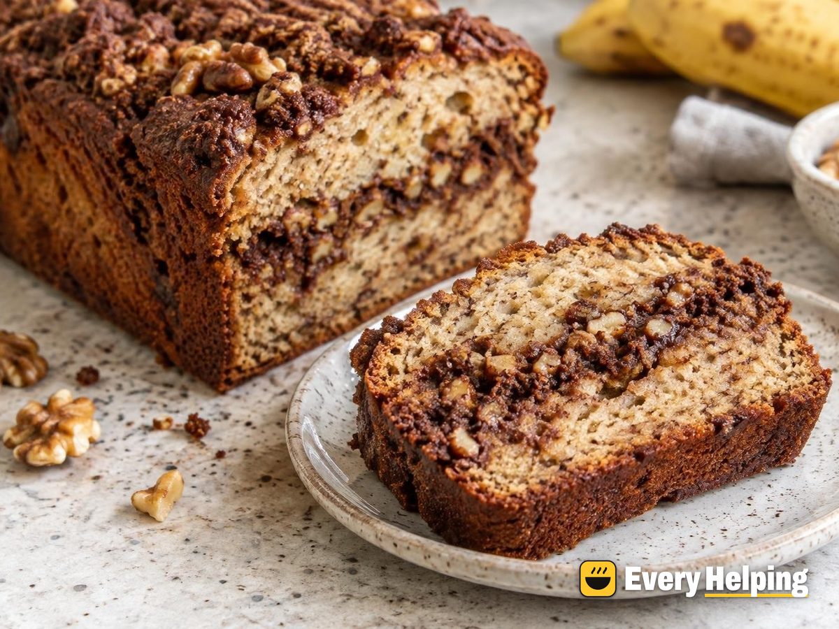 Brown Butter Banana Loaf with Cocoa Streusel Center