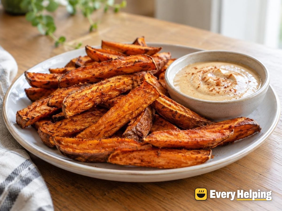 Maple Cinnamon Sweet Potato Fries with Tahini Dip