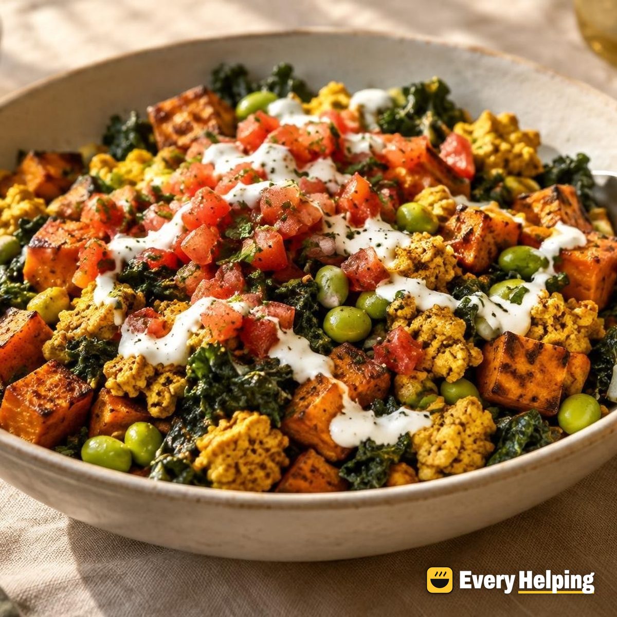 Smoky Tofu Scramble Kale Bowls with Sweet Potato