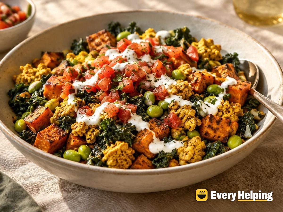 Smoky Tofu Scramble Kale Bowls with Sweet Potato