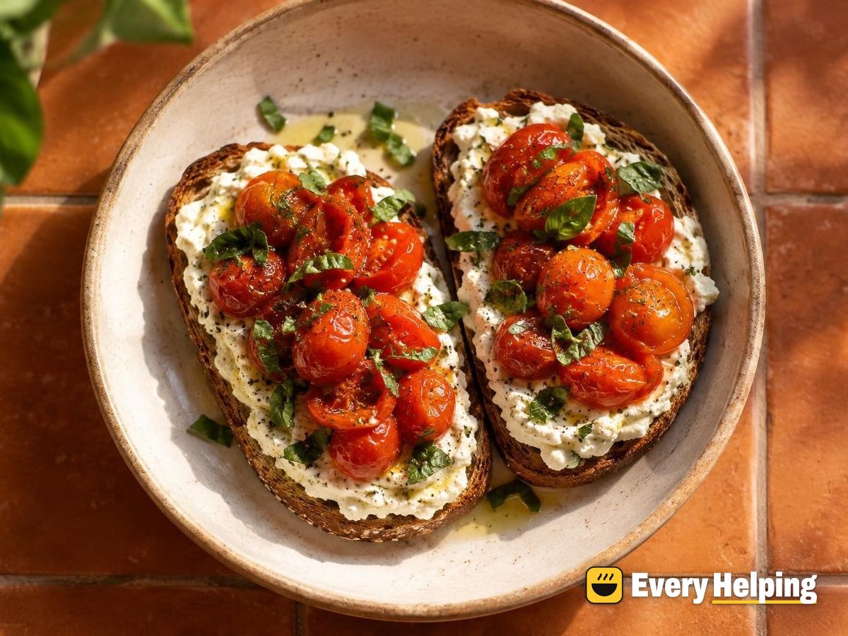 Garlic-Basil Ricotta Toasts with Tomatoes