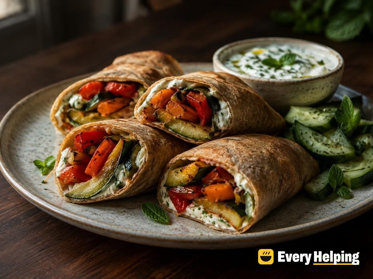 Roasted Veggie Rolls with Mint-Feta Yogurt